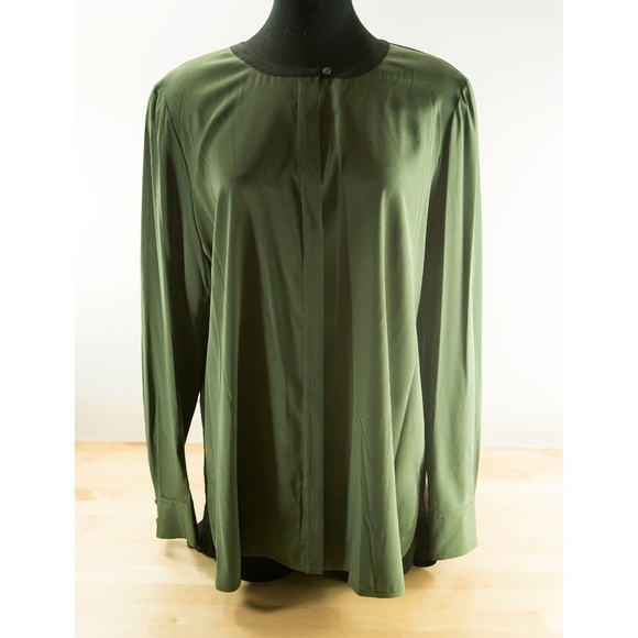 Tory Burch Tops - Tory Burch Olive Black Silk Colorblock Blouse 14